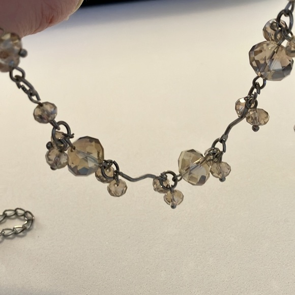 Lightly Tinted Gold Beaded Necklace with a small dangle. - Picture 4 of 4